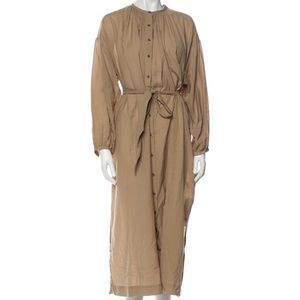 Doen Button Down Waist Tie Tan Maxi Dress